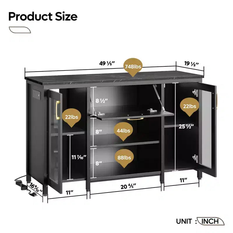 Meuble pour aquarium de 284 litres, support métallique avec armoire de rangement et prises de courant, éclairage LED, capacité de 340 kg, noir