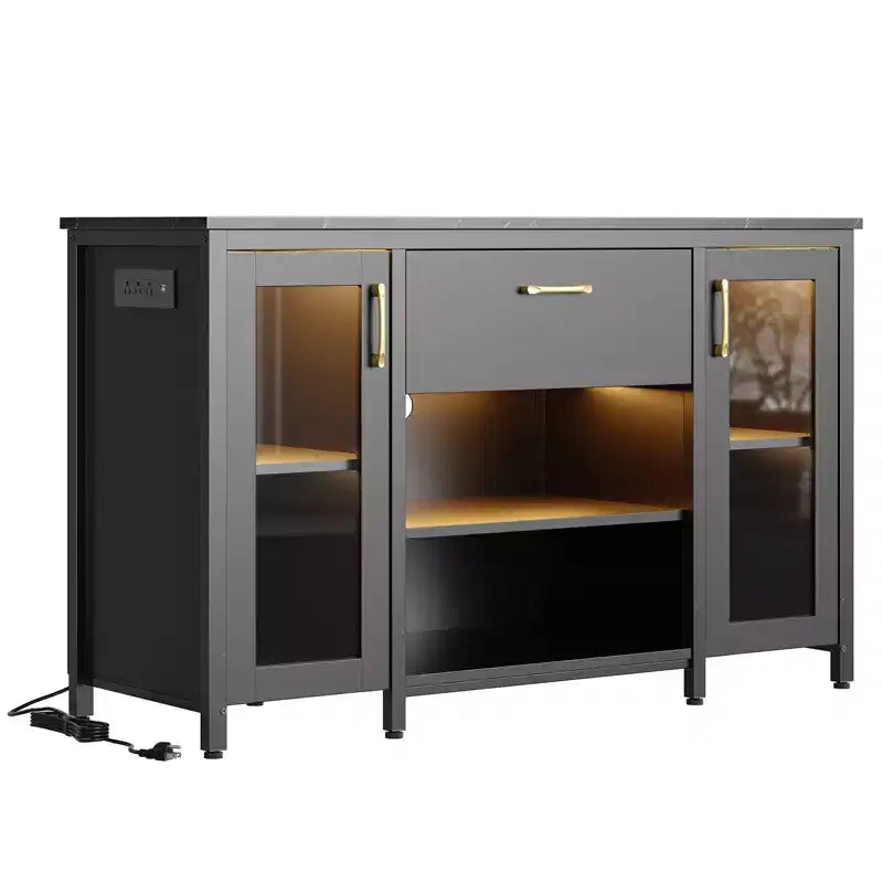 Meuble pour aquarium de 284 litres, support métallique avec armoire de rangement et prises de courant, éclairage LED, capacité de 340 kg, noir