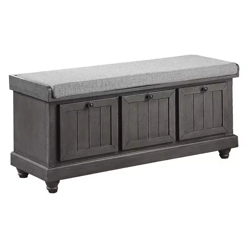 Banc Ottoman Rétro avec Siège Rembourré Relevable et Rangement, Banc de Rangement en Bois Massif pour Chambre, Entrée