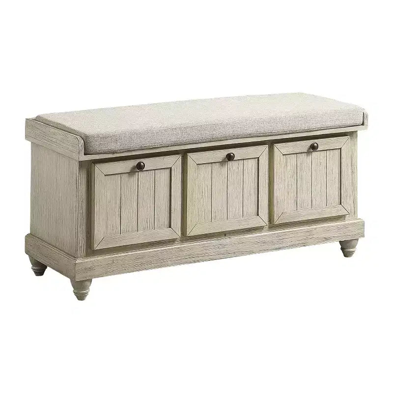Banc Ottoman Rétro avec Siège Rembourré Relevable et Rangement, Banc de Rangement en Bois Massif pour Chambre, Entrée