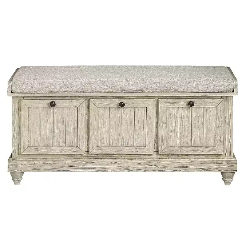 Banc Ottoman Rétro avec Siège Rembourré Relevable et Rangement, Banc de Rangement en Bois Massif pour Chambre, Entrée