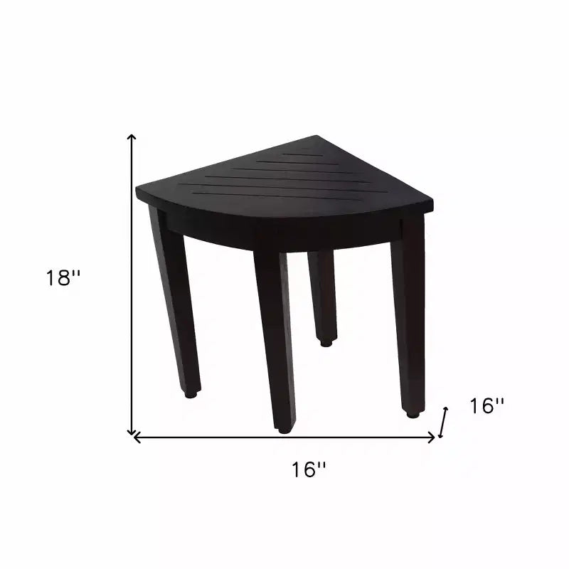 Banc d'angle de douche ou d'extérieur compact en teck avec étagère, finition marron