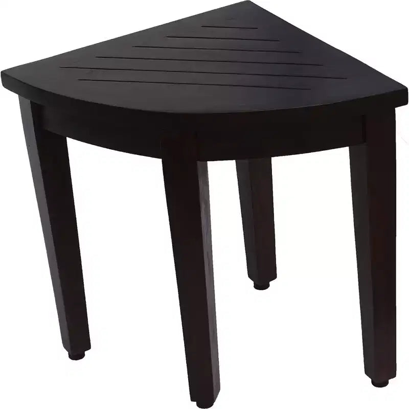 Banc d'angle de douche ou d'extérieur compact en teck avec étagère, finition marron
