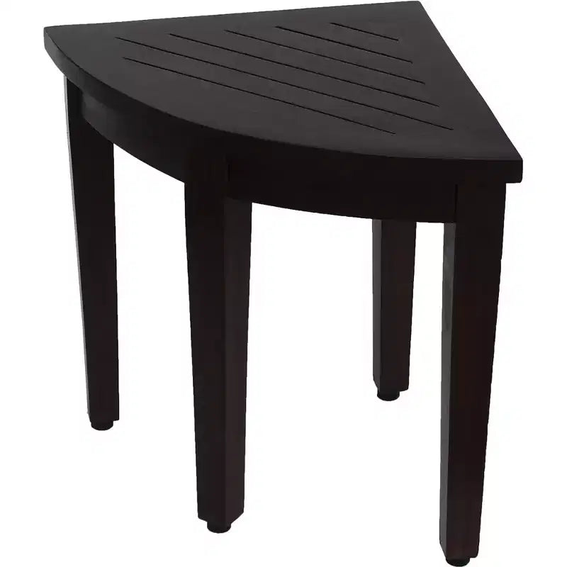 Banc d'angle de douche ou d'extérieur compact en teck avec étagère, finition marron