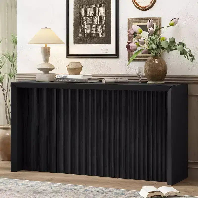 Acacia Wood Veneer Simple Entryway Table with Wavy Design Suitable for Study Entryway Hallway Living Room Foyer