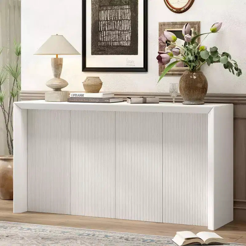 Console d'entrée simple en placage de bois d'acacia avec motif ondulé, adaptée pour le bureau, l'entrée, le couloir, le salon, le hall d'entrée.