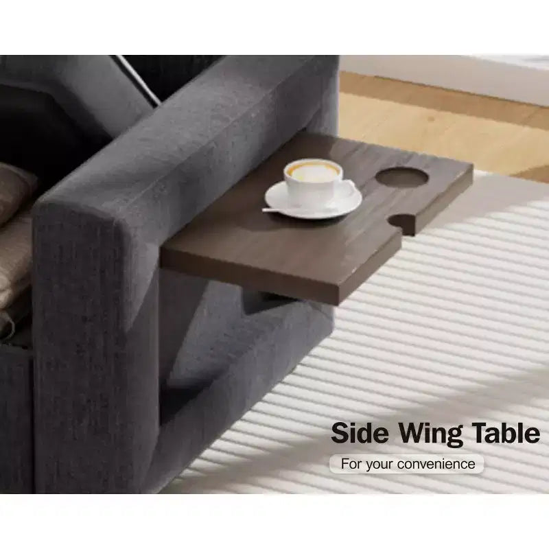 Canapé convertible avec lit gigogne/dossier inclinable/ports USB/table/lumière LED/siège de rangement, grand canapé d'angle en U 8 places