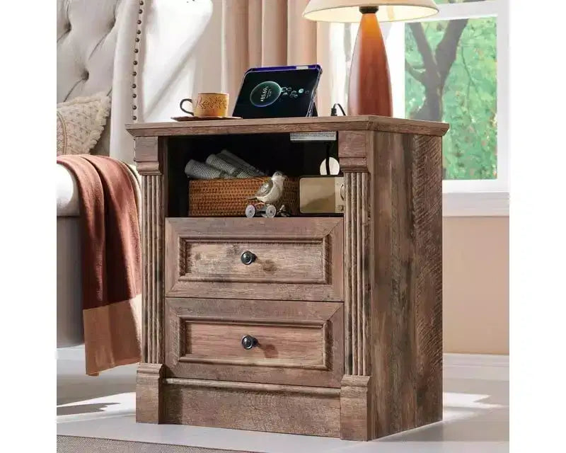 Mastgoal 26 Nightstand with Charging, 23.6 Farmhouse Table Open Shelf & 2 Drawers