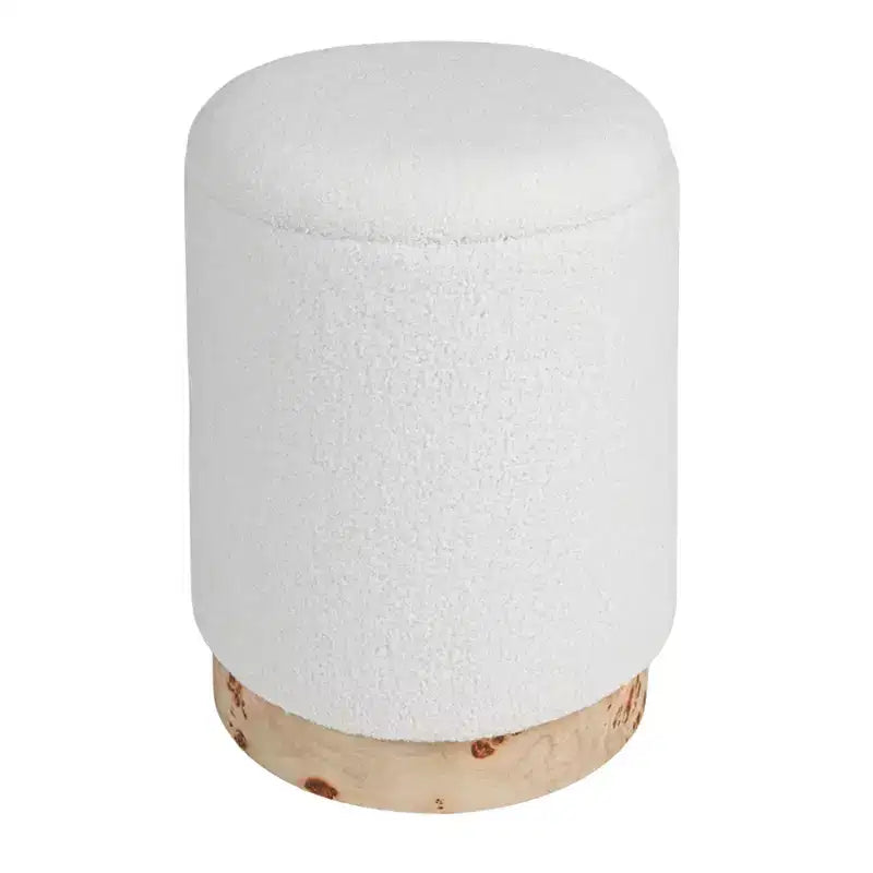 Storied Home Round Boucle Upholstered Storage Stool with Removeable Lid, Cream