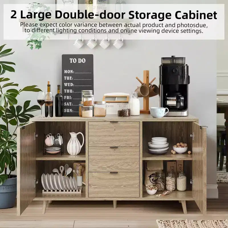 47,2 po. Buffet avec rangement, Armoire de rangement avec 3 tiroirs et 2 portes, Bahut