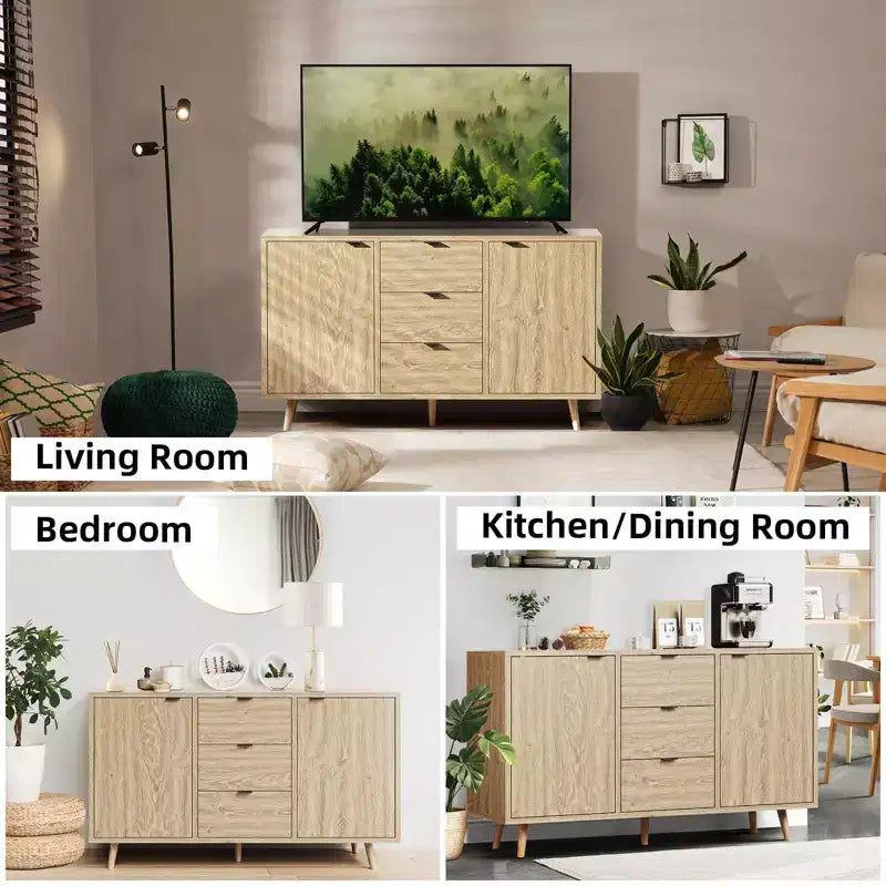 47,2 po. Buffet avec rangement, Armoire de rangement avec 3 tiroirs et 2 portes, Bahut