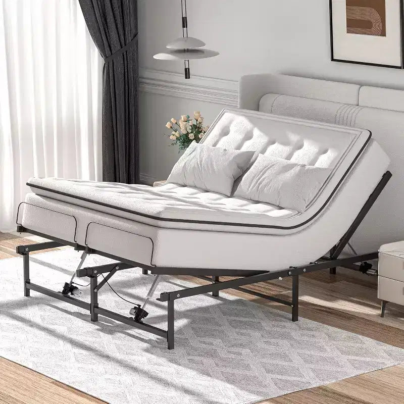 Sandinrayli Adjustable Bed Frame Electric Adjustable Bed Base with Remote Control, Queen