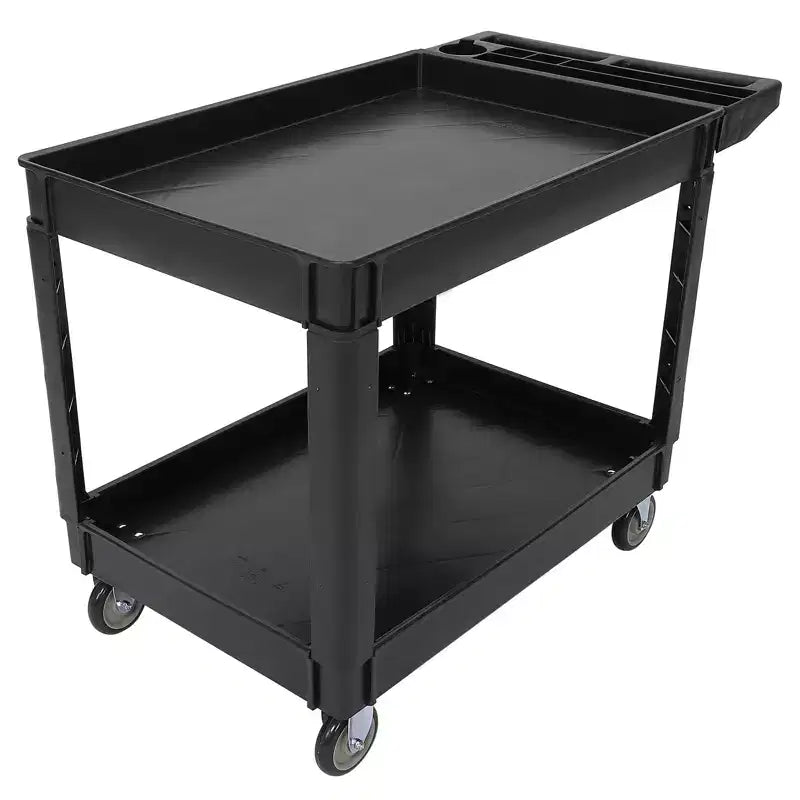 Chariot de service utilitaire à 2 niveaux, capacité de 227 kg, chariot utilitaire en plastique robuste avec roues rotatives à 360°, poignée de rangement, pour garage, entrepôt, bureau
