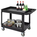 2 Tier Utility Service Cart, 500lbs Capacity Heavy Duty Plastic Utility Cart with 360 Rotating Wheels, Storage Handle, for Garage, Warehouse, Office