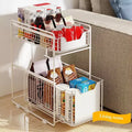 Under Sink Storage with 2 Sliding Drawers, Durable Carbon Steel Organizer for Kitchen & Bathroom