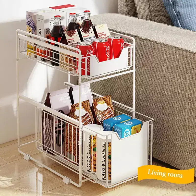 Under Sink Storage with 2 Sliding Drawers, Durable Carbon Steel Organizer for Kitchen & Bathroom