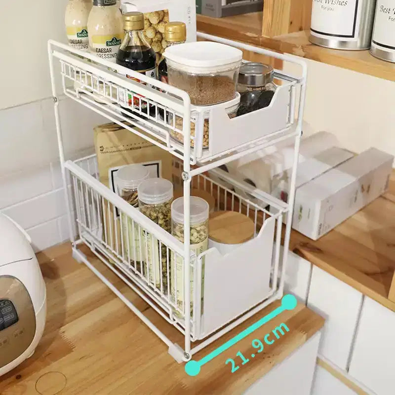 Rangement sous évier avec 2 tiroirs coulissants, organiseur en acier au carbone durable pour cuisine et salle de bain