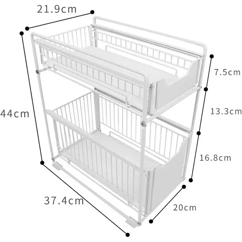 Rangement sous évier avec 2 tiroirs coulissants, organiseur en acier au carbone durable pour cuisine et salle de bain
