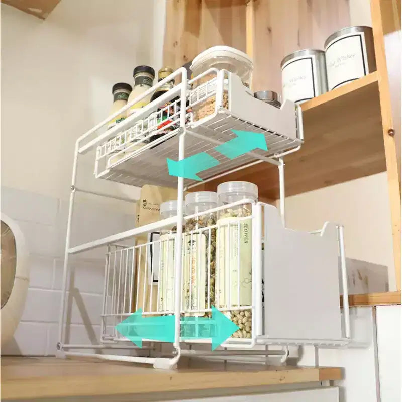 Rangement sous évier avec 2 tiroirs coulissants, organiseur en acier au carbone durable pour cuisine et salle de bain