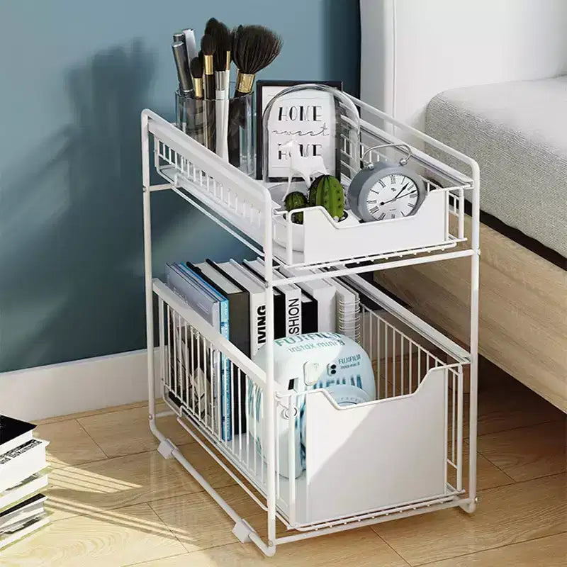 Rangement sous évier avec 2 tiroirs coulissants, organiseur en acier au carbone durable pour cuisine et salle de bain