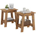Rustic Side Table with Storage Shelf, 2 Tier Accent Table, Narrow Night Stand, Minimalist Coffee Table for Living Room, Bedroom, Rustic Brown