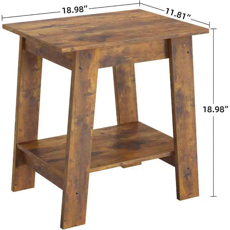 Table d'appoint rustique avec étagère de rangement, Table d'appoint à 2 niveaux, Table de chevet étroite, Table basse minimaliste pour salon, chambre à coucher, Marron rustique