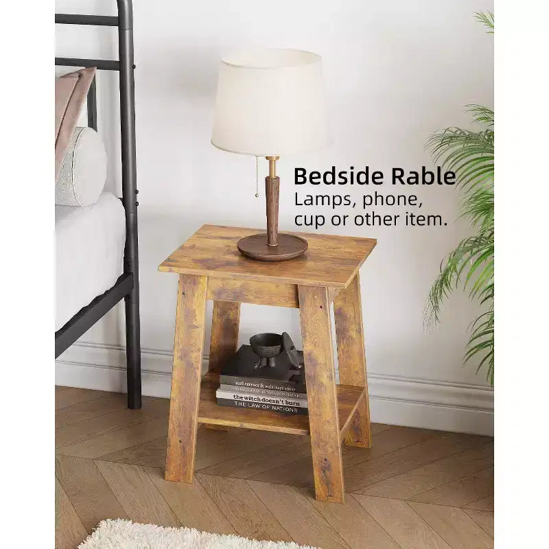 Table d'appoint rustique avec étagère de rangement, Table d'appoint à 2 niveaux, Table de chevet étroite, Table basse minimaliste pour salon, chambre à coucher, Marron rustique
