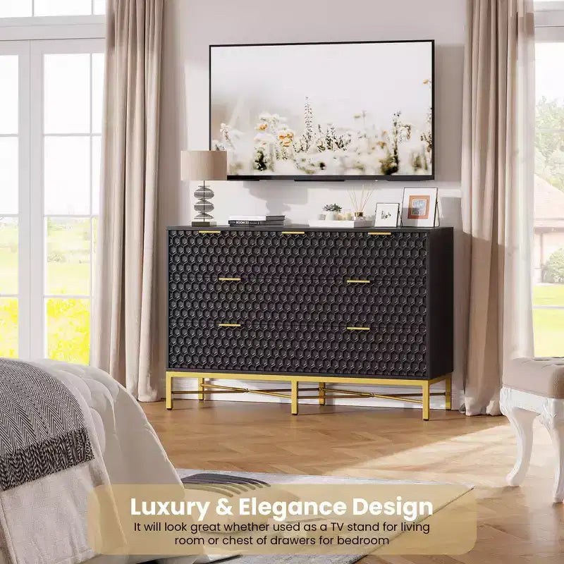 Commode à 7 tiroirs pour chambre à coucher, commode de rangement moderne et simple pour placard avec plateau large, commode haute en bois
