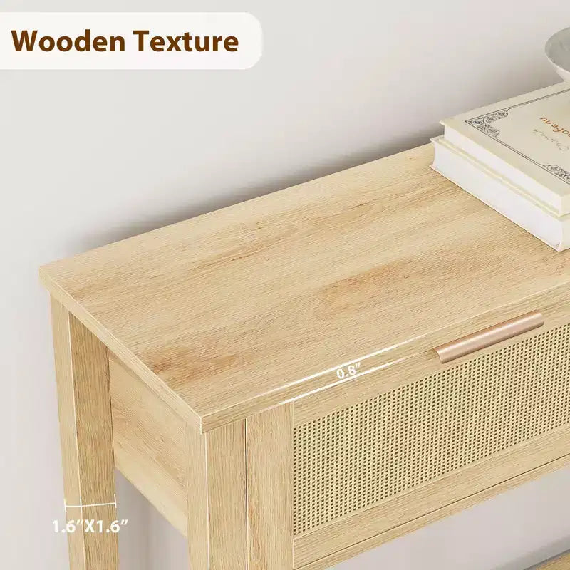Console de 43 pouces en rotin, table d'entrée avec 2 tiroirs de rangement, design tressé, table de canapé de ferme, meuble TV.