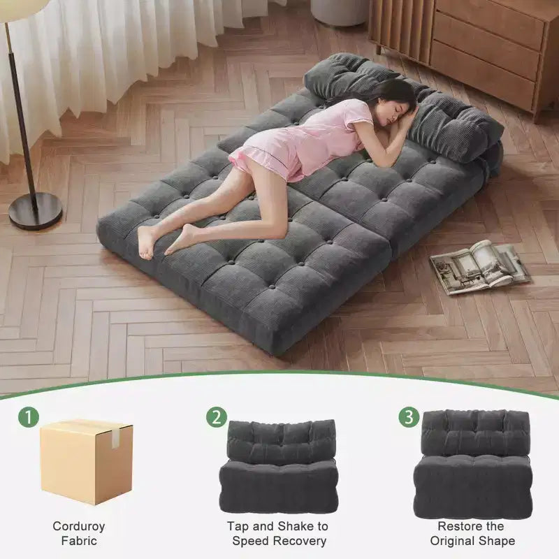 Canapé-lit pliable, canapé-futon, canapé-lit pliable pour salon, fauteuil convertible avec oreiller matelas pliable et soutien dorsal