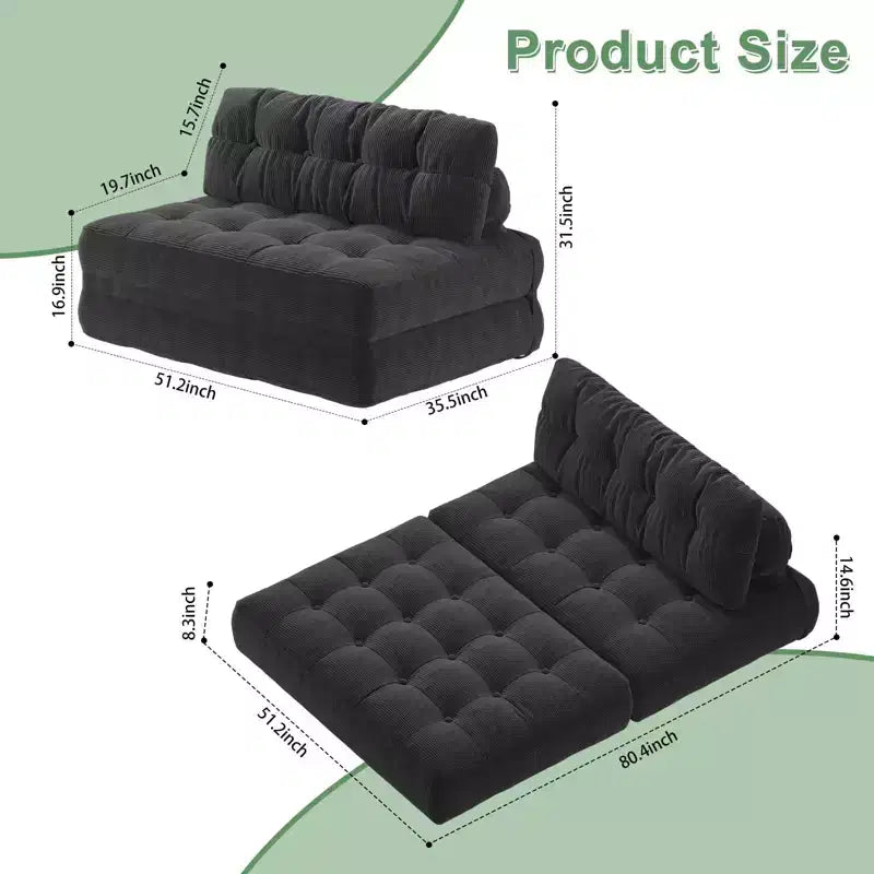 Canapé-lit pliable, canapé-futon, canapé-lit pliable pour salon, fauteuil convertible avec oreiller matelas pliable et soutien dorsal