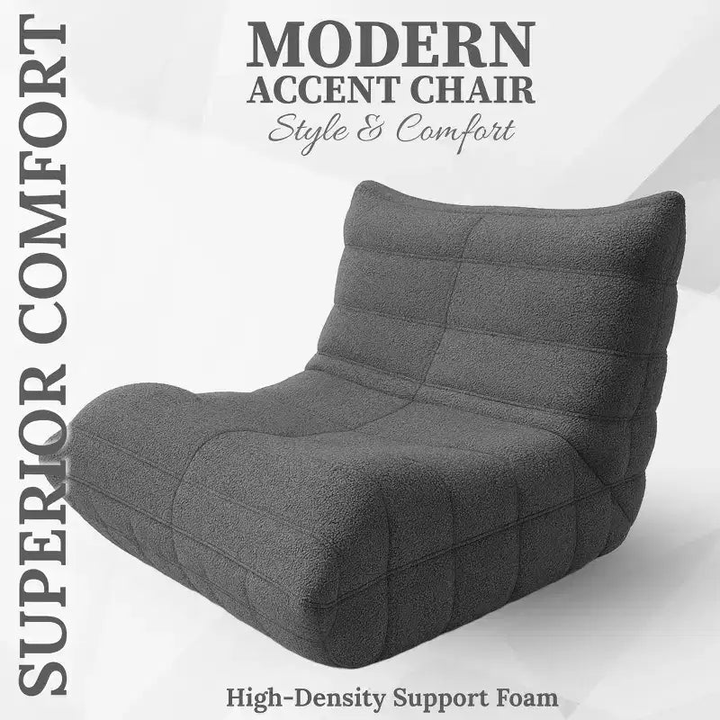 Fauteuil d'appoint moderne - Fauteuil rembourré confortable avec coussin haute densité et mousse moelleuse - Chaise de canapé élégante pour salon ou chambre à coucher - Gris Teddy