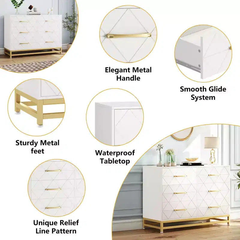 Commode haute à 6 tiroirs – Rangement peu encombrant avec tiroirs à fermeture douce et kit anti-basculement
