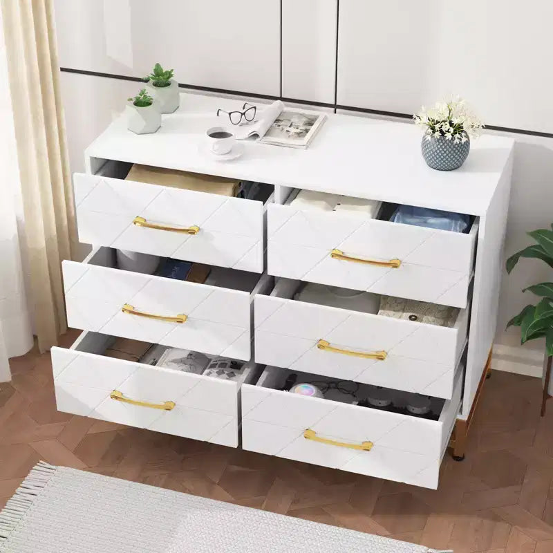 Commode haute à 6 tiroirs – Rangement peu encombrant avec tiroirs à fermeture douce et kit anti-basculement