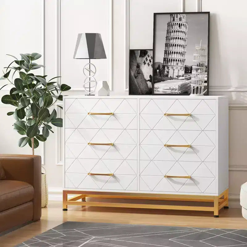 Commode haute à 6 tiroirs – Rangement peu encombrant avec tiroirs à fermeture douce et kit anti-basculement