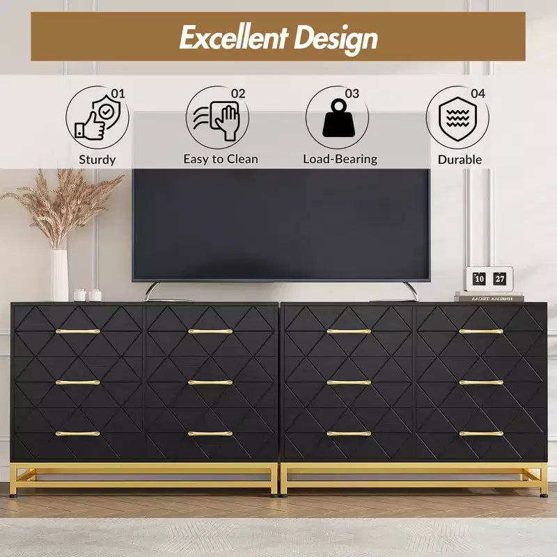 Commode haute à 6 tiroirs – Rangement peu encombrant avec tiroirs à fermeture douce et kit anti-basculement