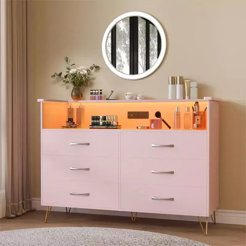 Commode à 6 tiroirs - Armoire de rangement moderne avec fonction meuble TV