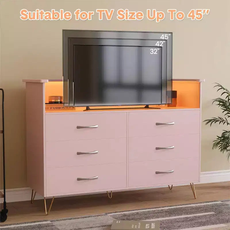 Commode à 6 tiroirs - Armoire de rangement moderne avec fonction meuble TV
