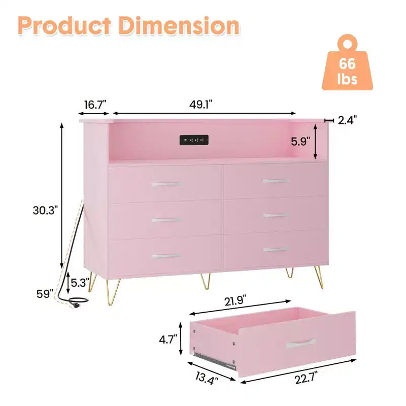 Commode à 6 tiroirs - Armoire de rangement moderne avec fonction meuble TV