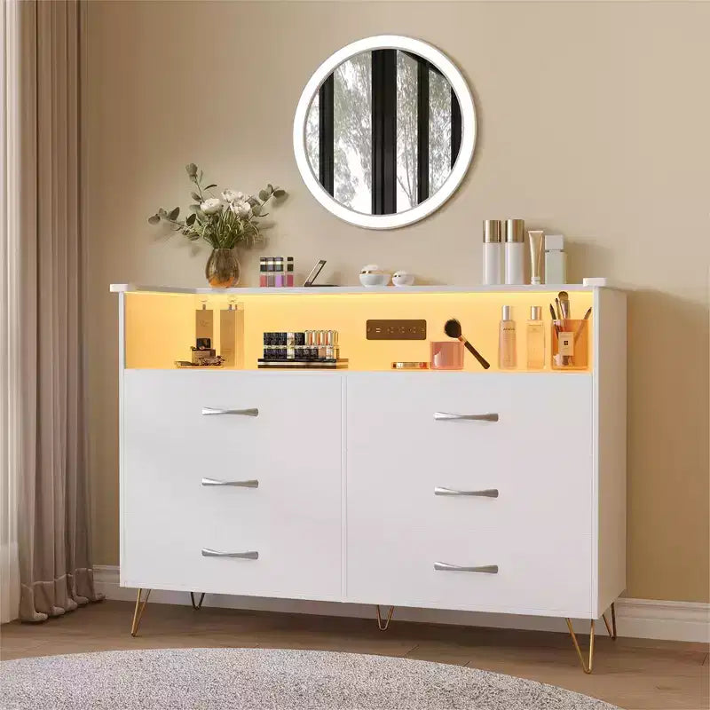 Commode à 6 tiroirs - Armoire de rangement moderne avec fonction meuble TV