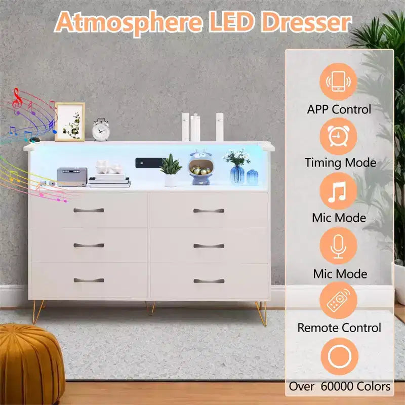 Commode à 6 tiroirs - Armoire de rangement moderne avec fonction meuble TV