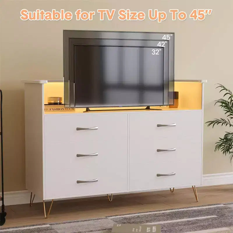 Commode à 6 tiroirs - Armoire de rangement moderne avec fonction meuble TV