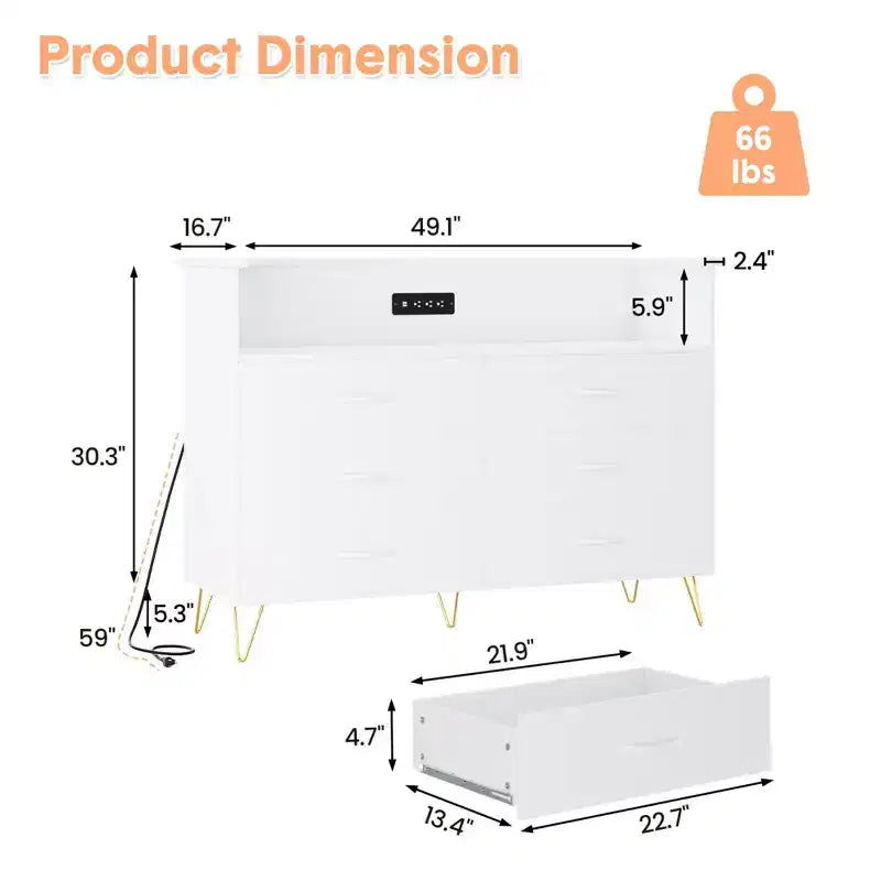 Commode à 6 tiroirs - Armoire de rangement moderne avec fonction meuble TV