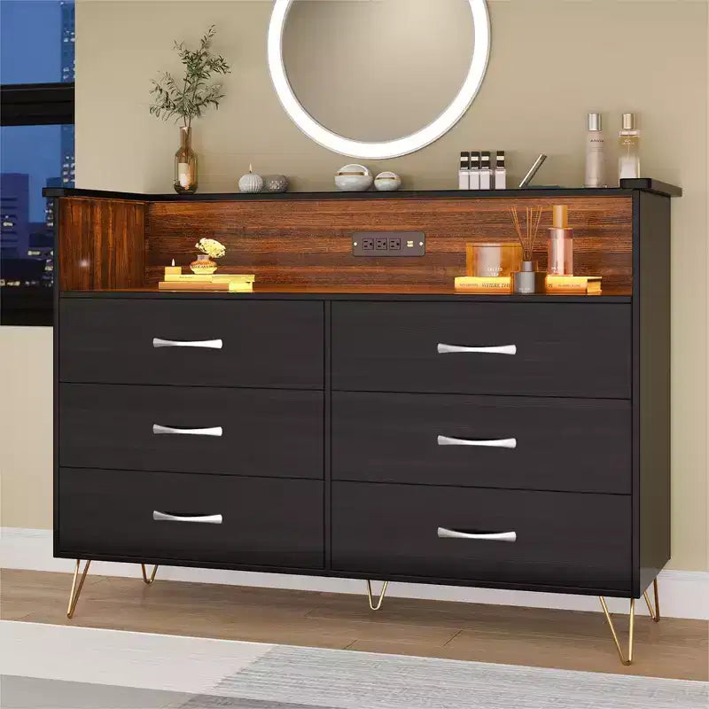 Commode à 6 tiroirs - Armoire de rangement moderne avec fonction meuble TV