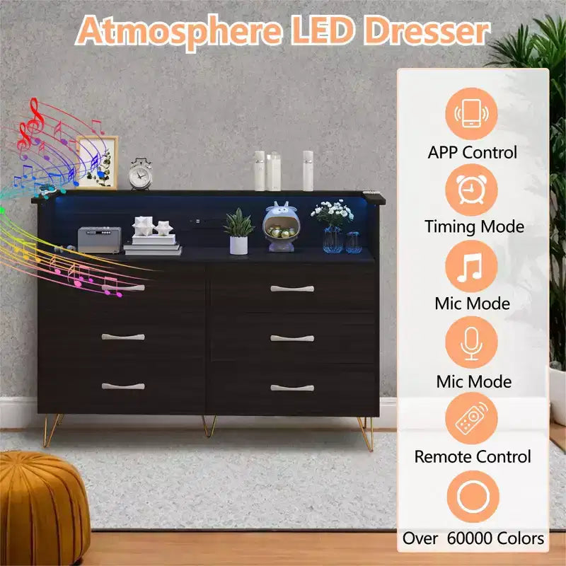 Commode à 6 tiroirs - Armoire de rangement moderne avec fonction meuble TV