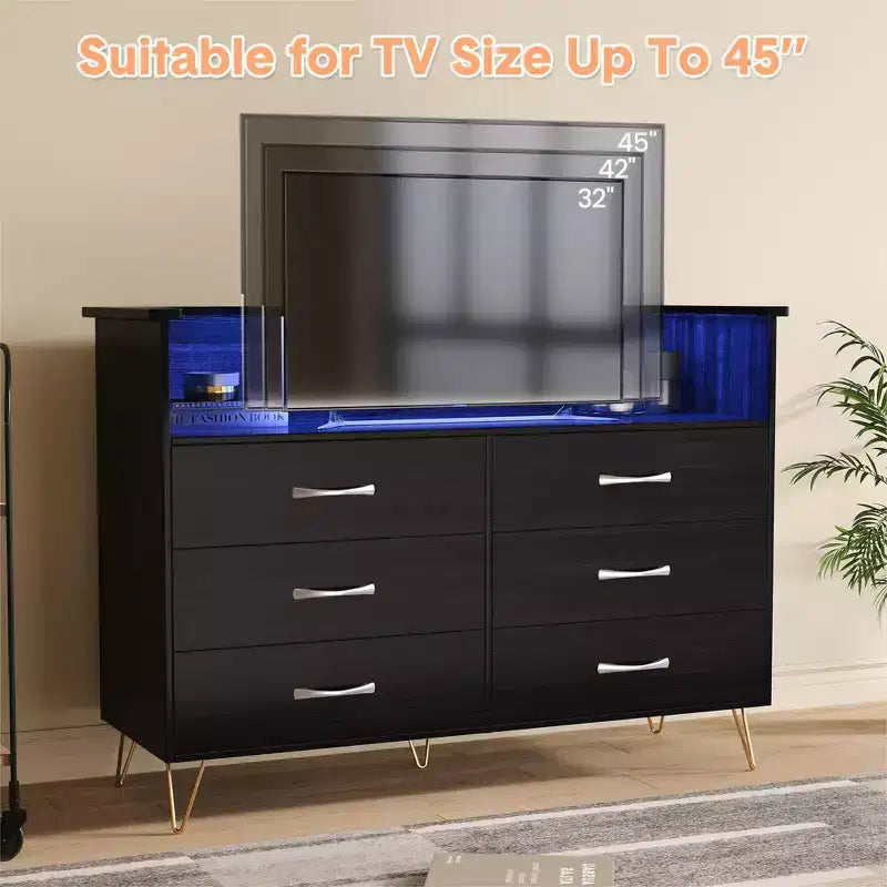 Commode à 6 tiroirs - Armoire de rangement moderne avec fonction meuble TV