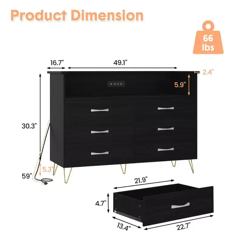 Commode à 6 tiroirs - Armoire de rangement moderne avec fonction meuble TV