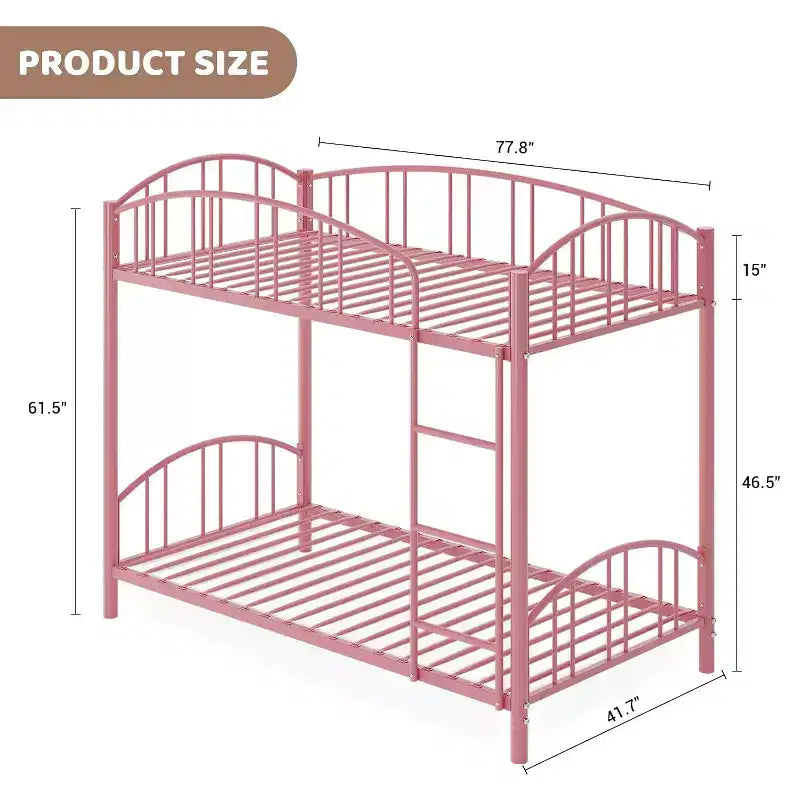 Lit superposé en métal une place sur une place, cadre superposé robuste avec garde-corps arqué et échelle de sécurité, lit en acier robuste pour enfants garçons filles, rose