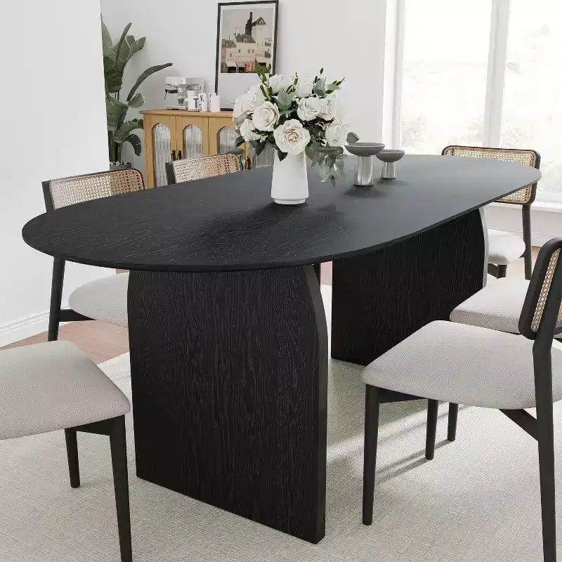 Table à manger ovale noire de style ferme de 67 po pour 4 à 6 personnes avec pieds de table arqués ronds pour salle à manger et salon