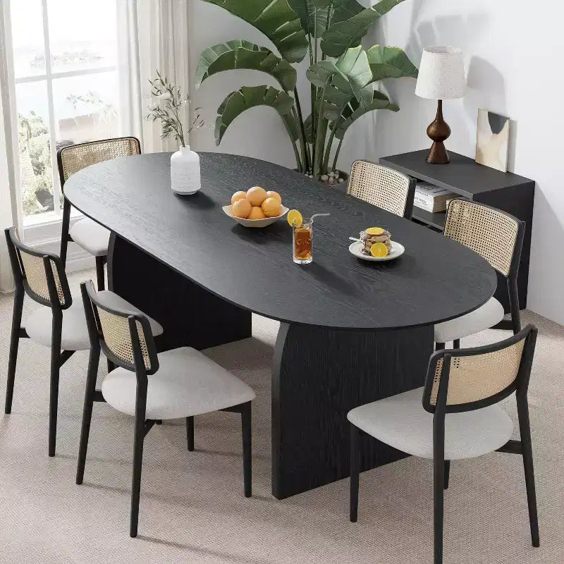 67 Farmhouse Oval Black Dining Table for 4-6 People with Round Arched Table Legs for Dining Room and Living Room